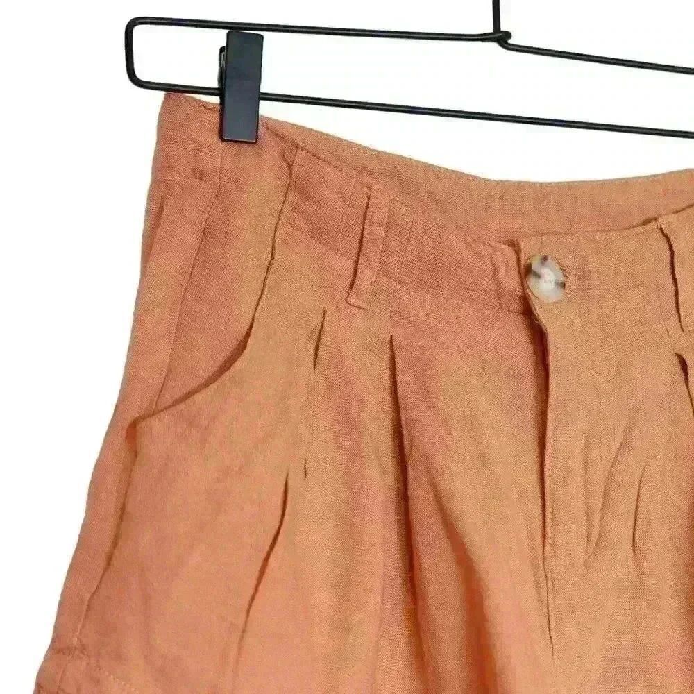 Ban•Jara Orange Linen Pleated Shorts – Size Small - Picture 2 of 5